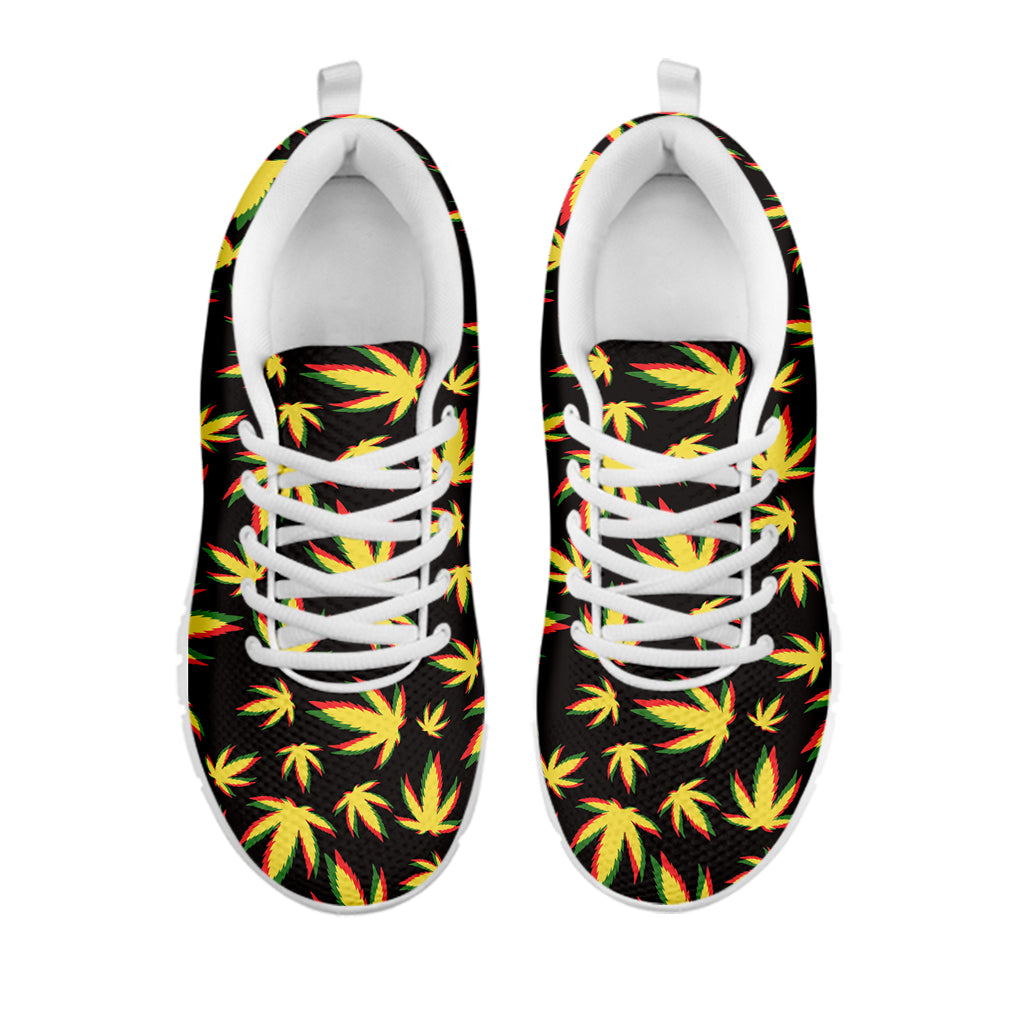 Trippy Weed Leaf Pattern Print White Sneakers
