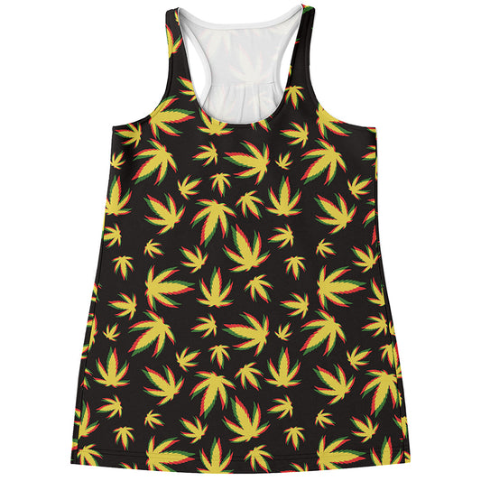 Trippy Weed Leaf Pattern Print Women's Racerback Tank Top