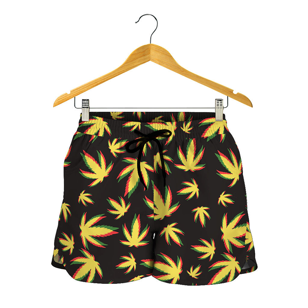 Trippy Weed Leaf Pattern Print Women's Shorts