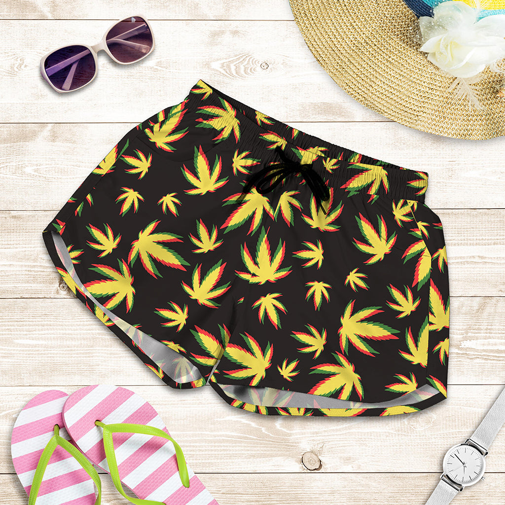 Trippy Weed Leaf Pattern Print Women's Shorts