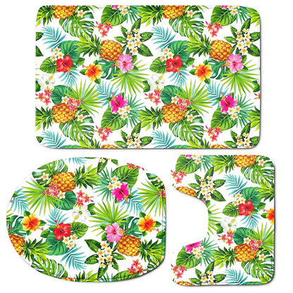 Tropical Aloha Pineapple Pattern Print 3 Piece Bath Mat Set