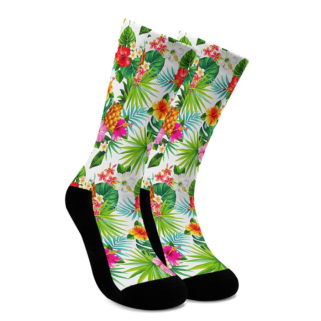 Tropical Aloha Pineapple Pattern Print Crew Socks