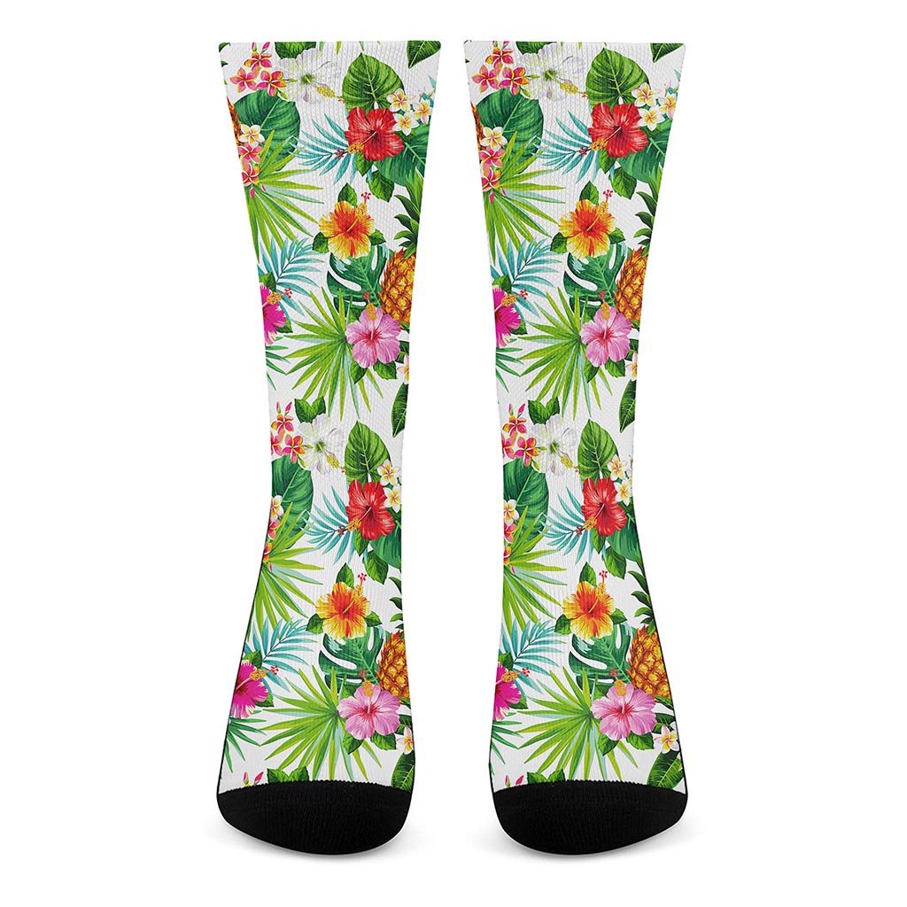Tropical Aloha Pineapple Pattern Print Crew Socks