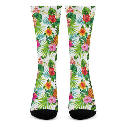 Tropical Aloha Pineapple Pattern Print Crew Socks