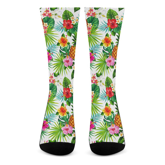 Tropical Aloha Pineapple Pattern Print Crew Socks