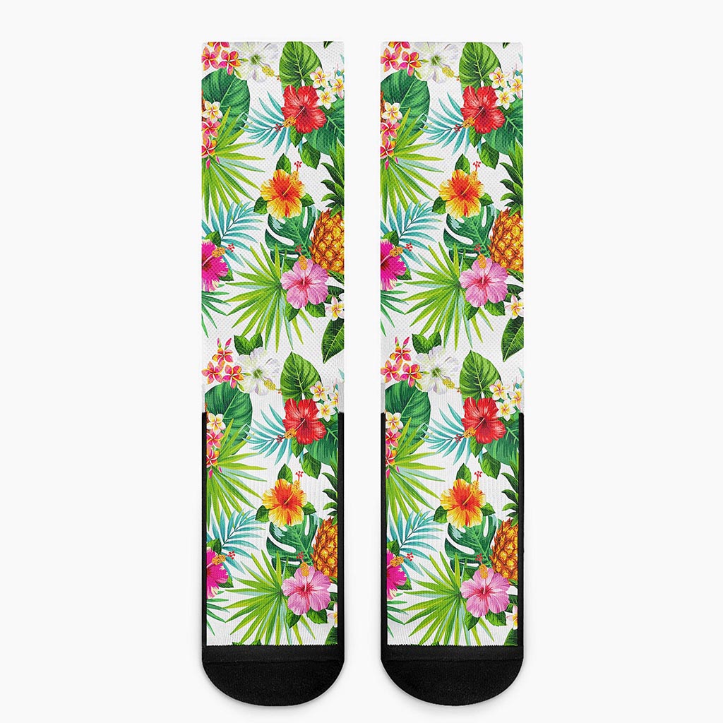 Tropical Aloha Pineapple Pattern Print Crew Socks