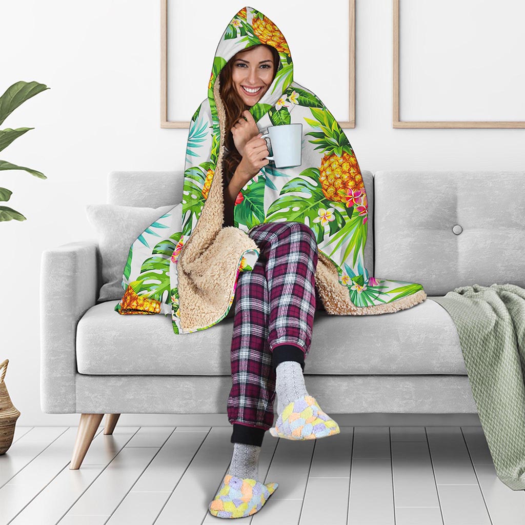 Tropical Aloha Pineapple Pattern Print Hooded Blanket