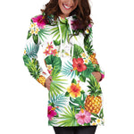 Tropical Aloha Pineapple Pattern Print Hoodie Dress GearFrost