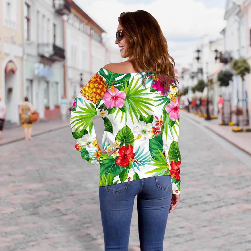 Tropical Aloha Pineapple Pattern Print Off Shoulder Sweatshirt GearFrost