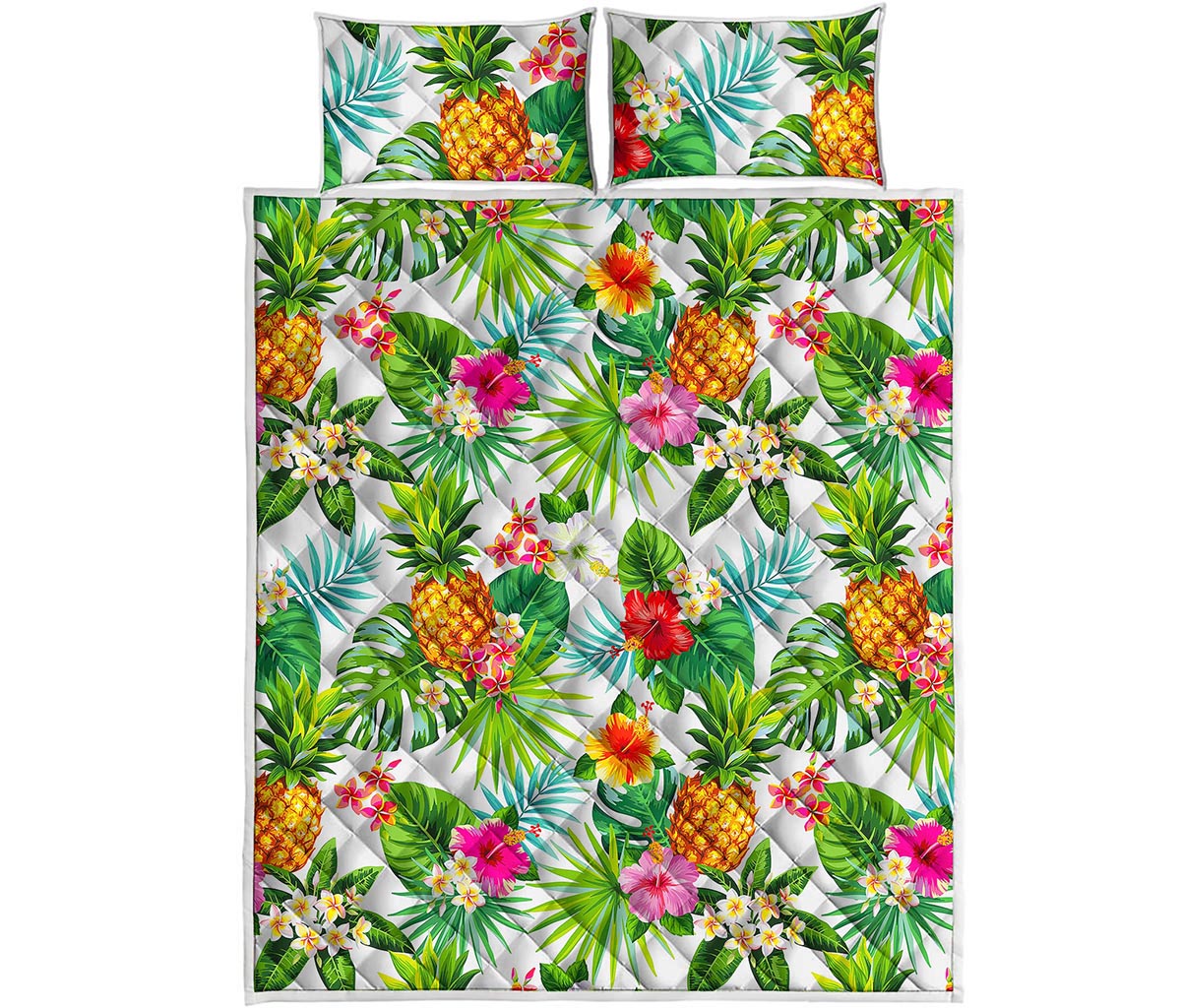 Tropical Aloha Pineapple Pattern Print Quilt Bed Set