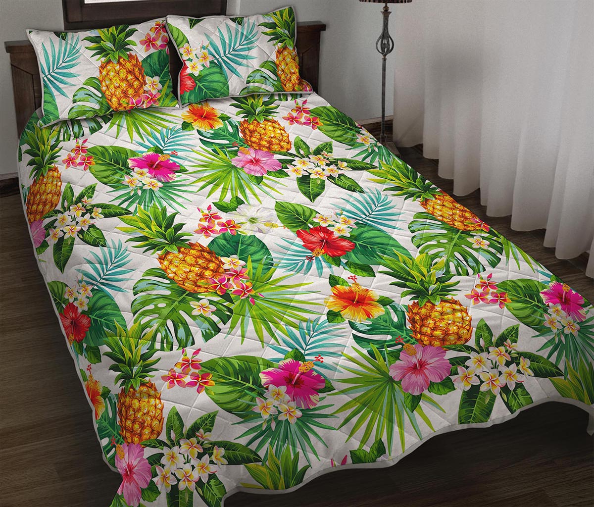Tropical Aloha Pineapple Pattern Print Quilt Bed Set