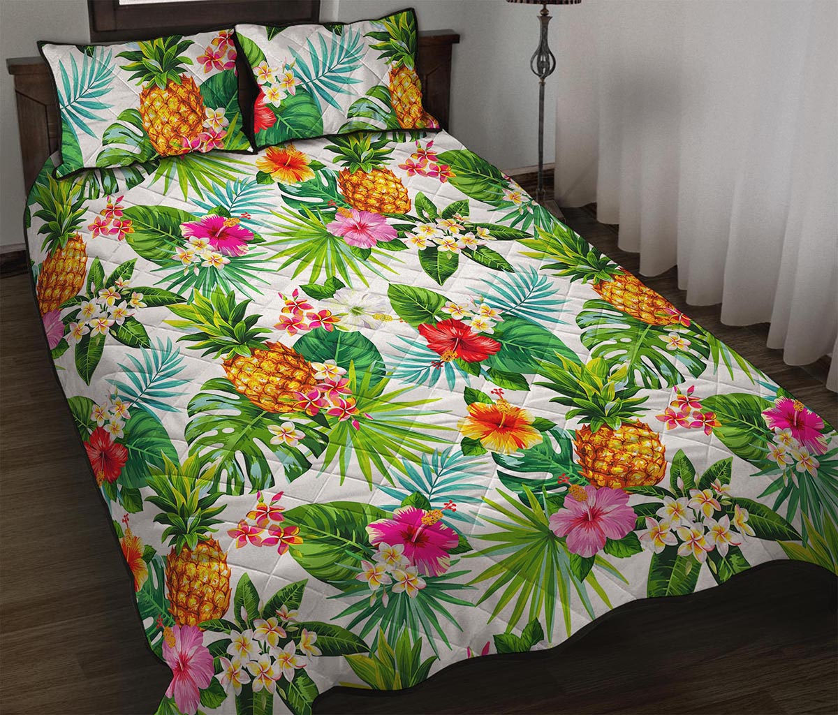 Tropical Aloha Pineapple Pattern Print Quilt Bed Set