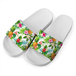 Tropical Aloha Pineapple Pattern Print White Slide Sandals