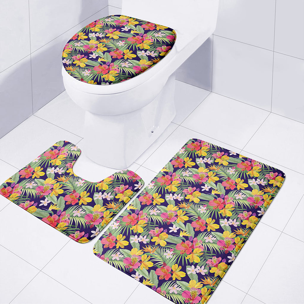 Tropical Alstroemeria Pattern Print 3 Piece Bath Mat Set