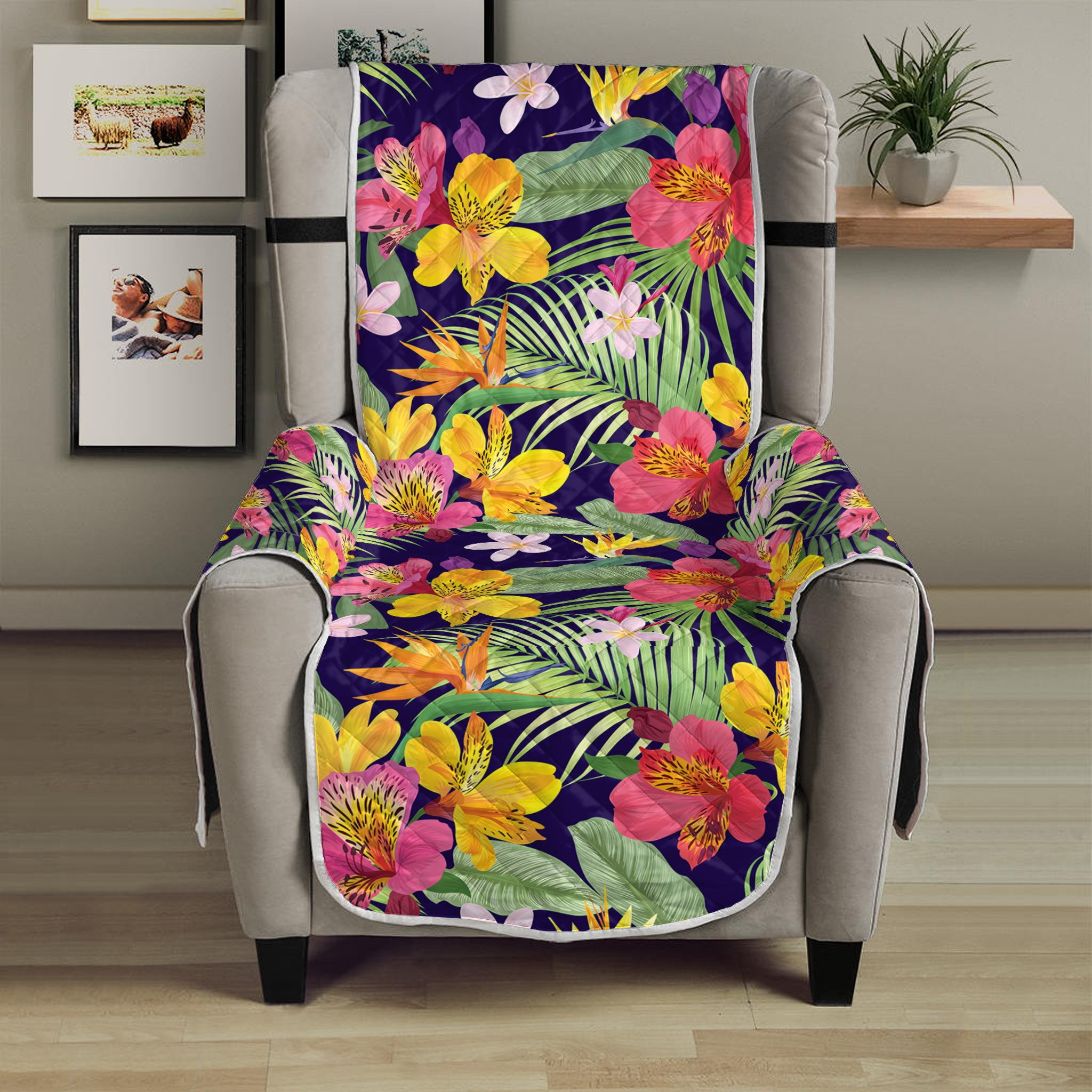 Tropical Alstroemeria Pattern Print Armchair Protector