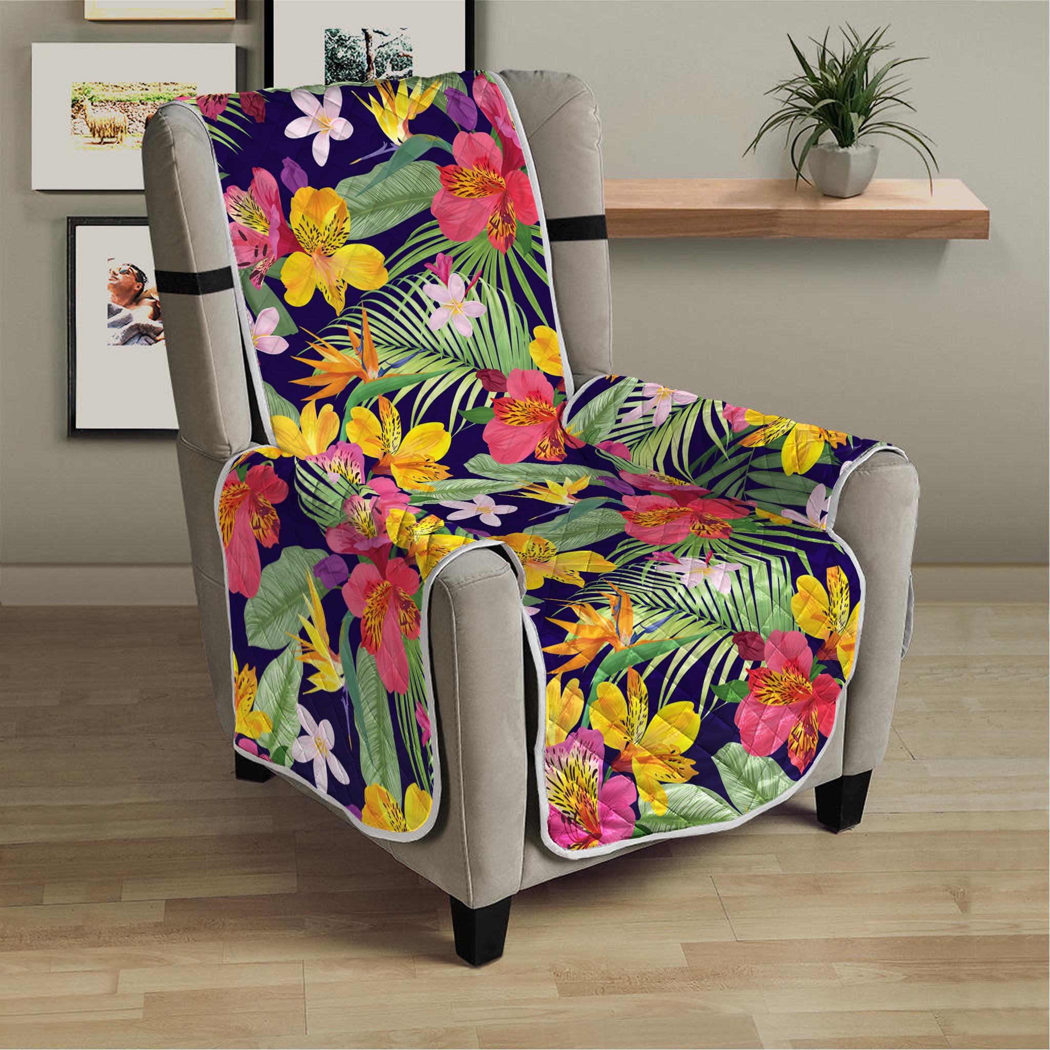 Tropical Alstroemeria Pattern Print Armchair Protector