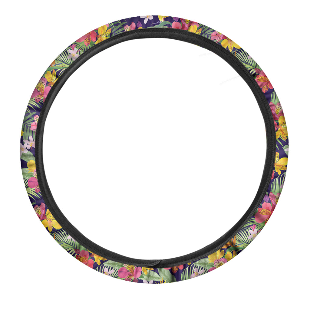 Tropical Alstroemeria Pattern Print Car Steering Wheel Cover