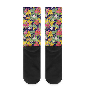 Tropical Alstroemeria Pattern Print Crew Socks