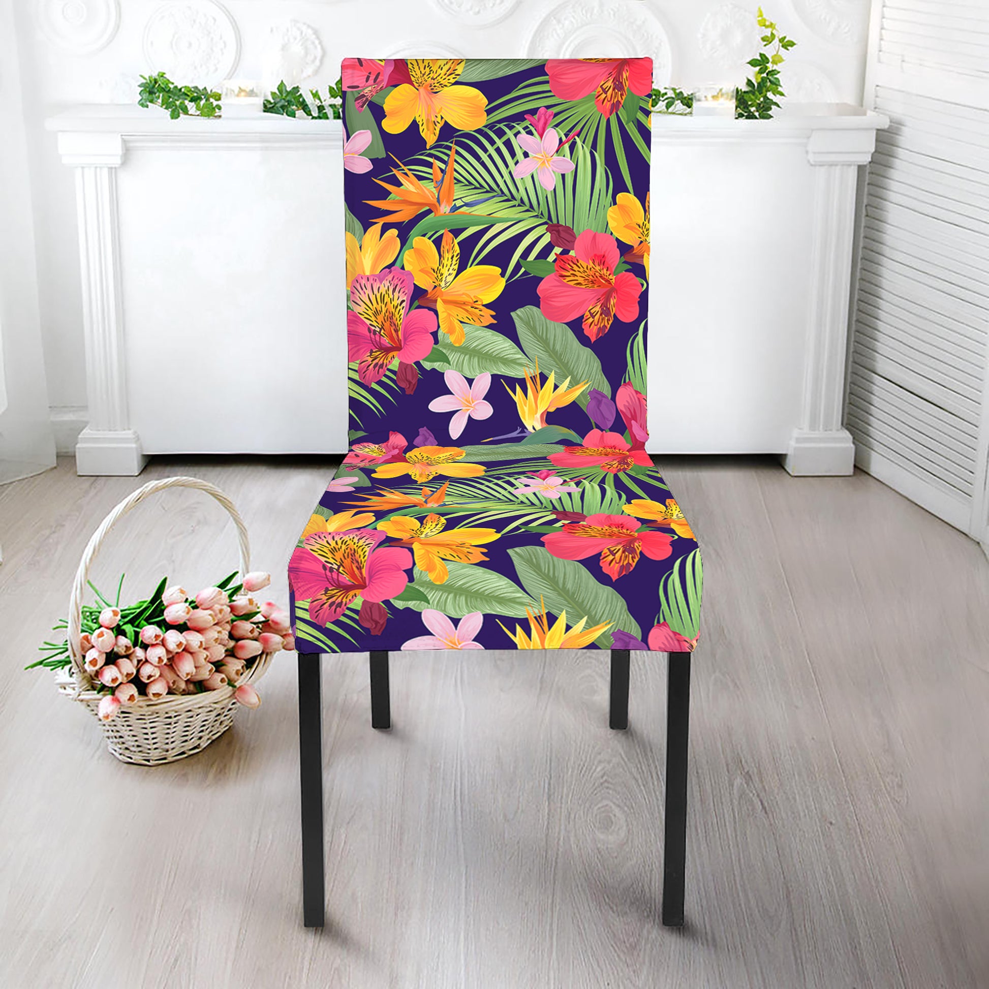 Tropical Alstroemeria Pattern Print Dining Chair Slipcover