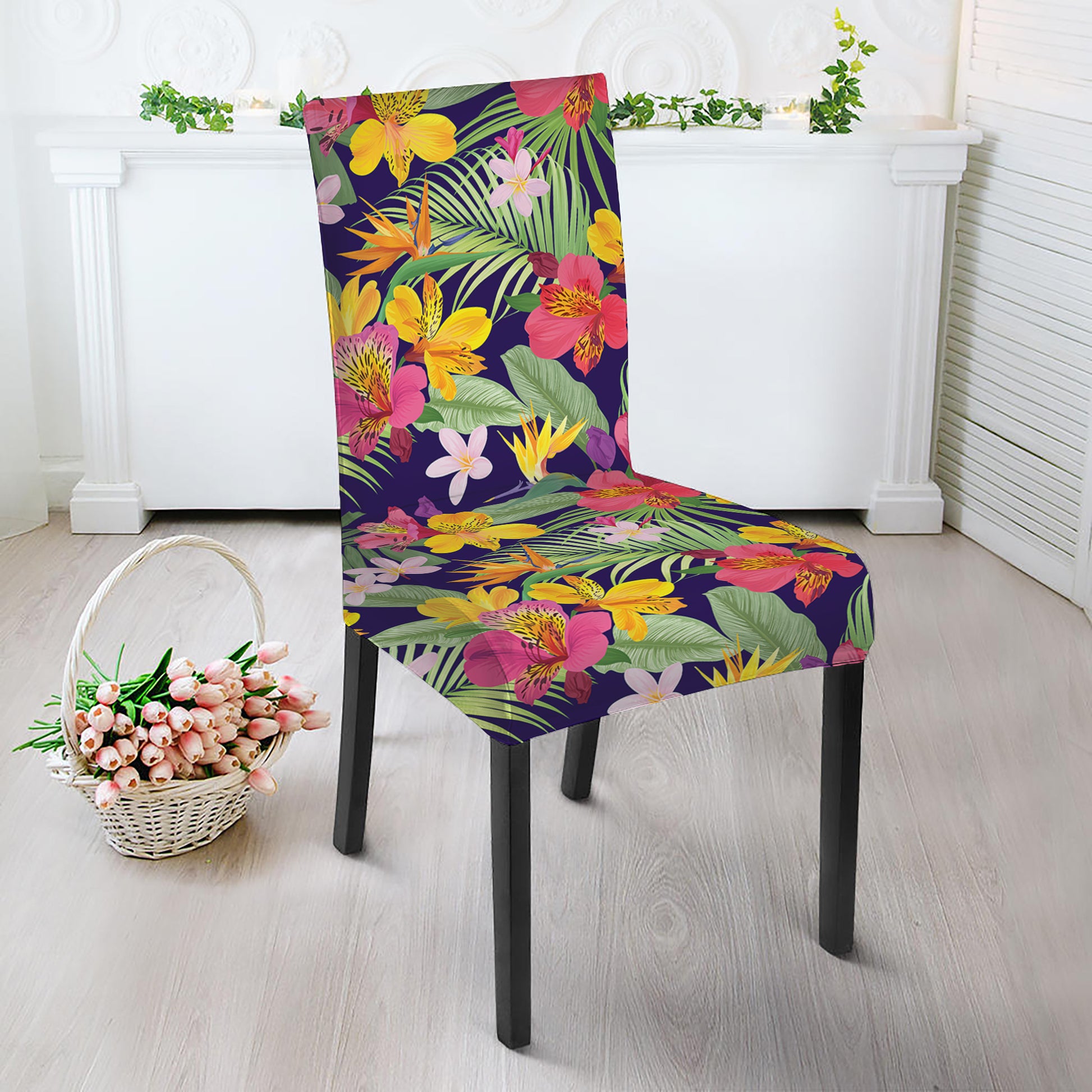 Tropical Alstroemeria Pattern Print Dining Chair Slipcover