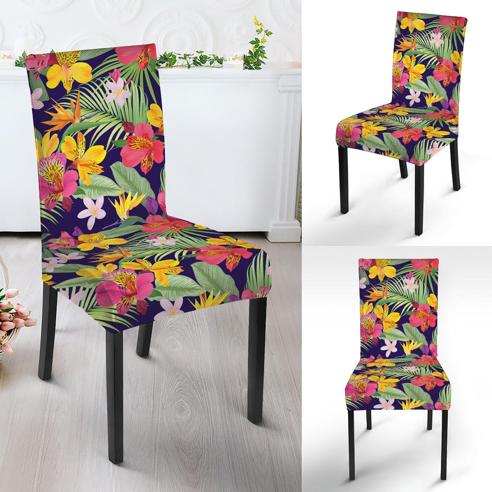 Tropical Alstroemeria Pattern Print Dining Chair Slipcover