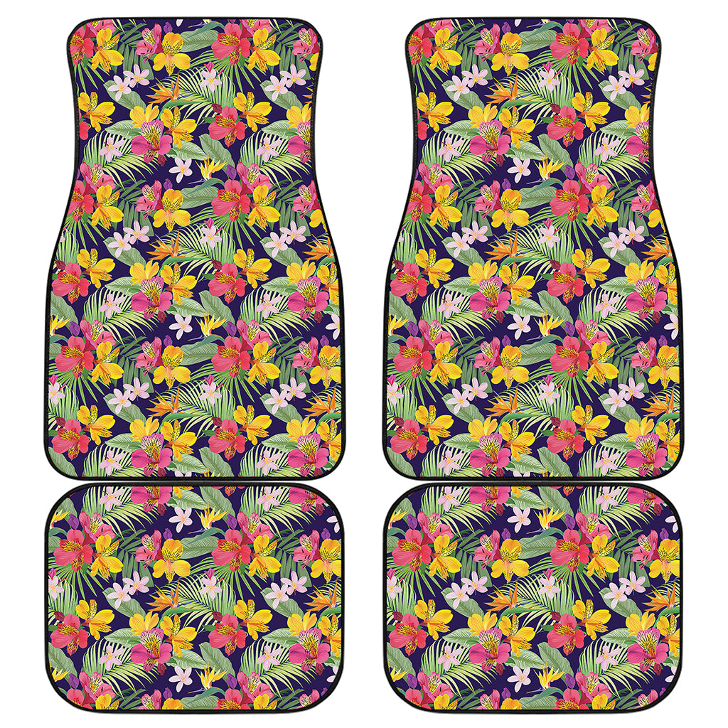 Tropical Alstroemeria Pattern Print Front and Back Car Floor Mats