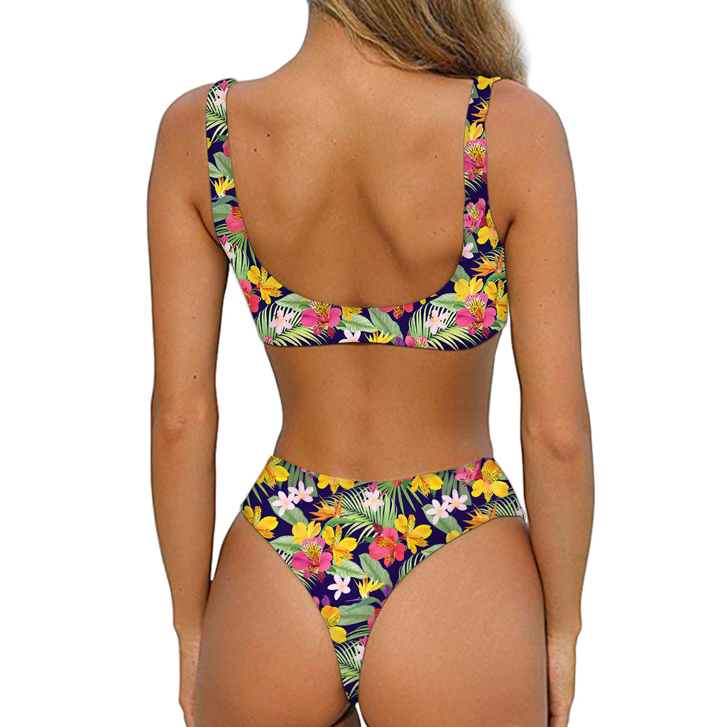 Tropical Alstroemeria Pattern Print Front Bow Tie Bikini