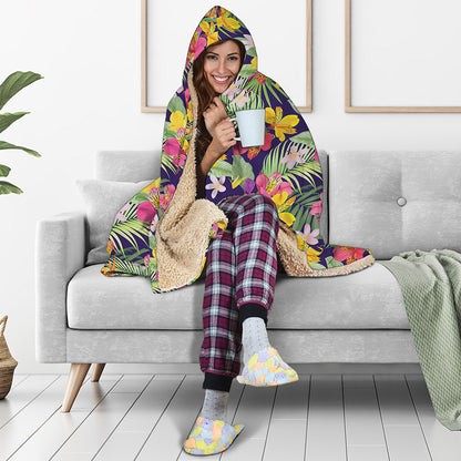 Tropical Alstroemeria Pattern Print Hooded Blanket