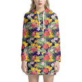 Tropical Alstroemeria Pattern Print Pullover Hoodie Dress