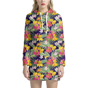 Tropical Alstroemeria Pattern Print Hoodie Dress