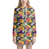 Tropical Alstroemeria Pattern Print Hoodie Dress