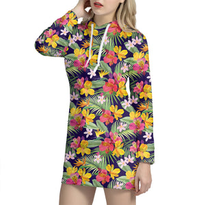 Tropical Alstroemeria Pattern Print Hoodie Dress