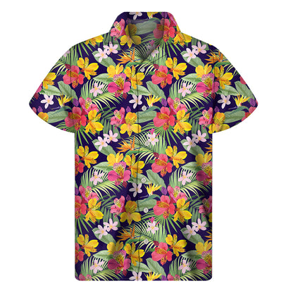 Tropical Alstroemeria Pattern Print Men's Short Sleeve Shirt