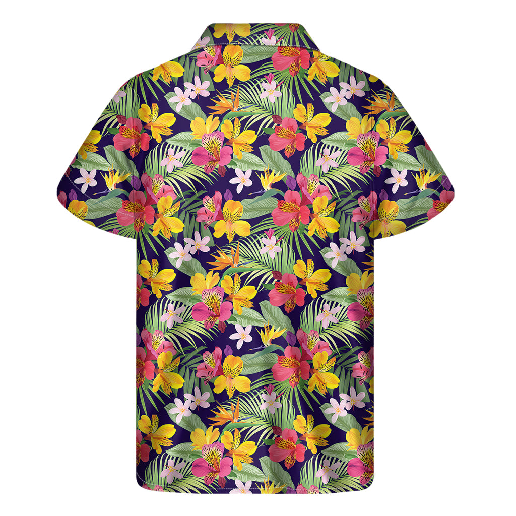 Tropical Alstroemeria Pattern Print Men's Short Sleeve Shirt