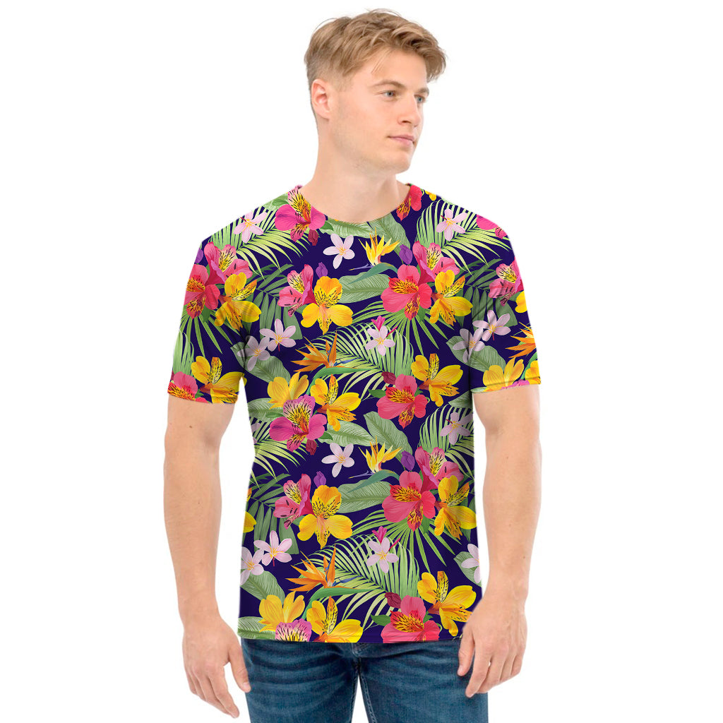 Tropical Alstroemeria Pattern Print Men's T-Shirt