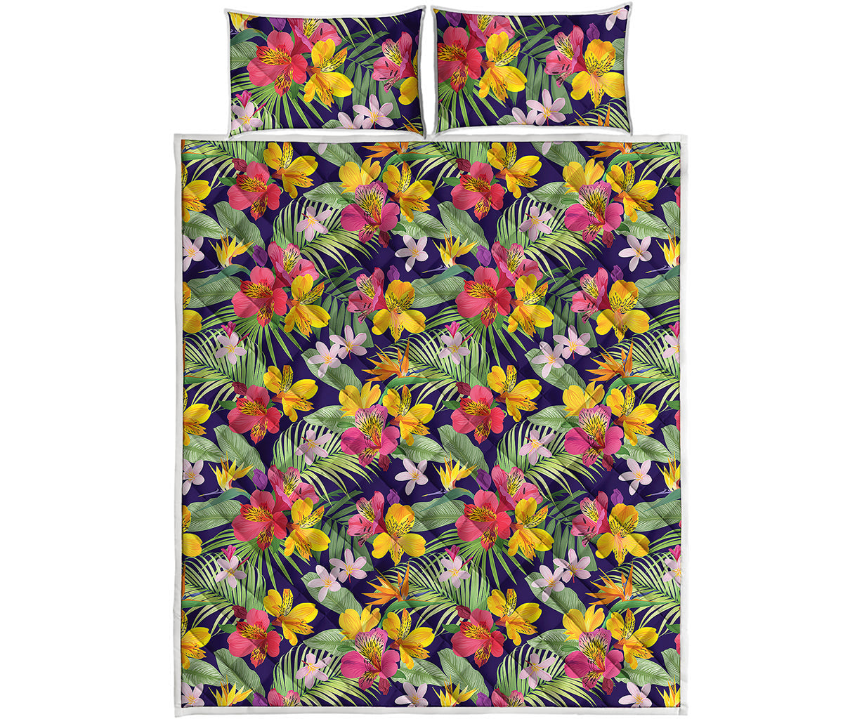 Tropical Alstroemeria Pattern Print Quilt Bed Set