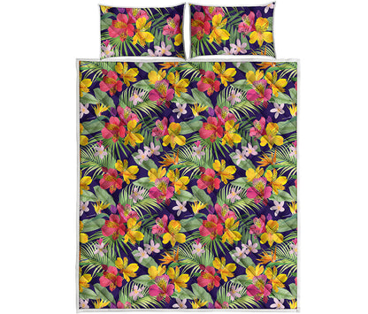 Tropical Alstroemeria Pattern Print Quilt Bed Set