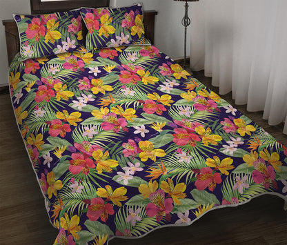 Tropical Alstroemeria Pattern Print Quilt Bed Set