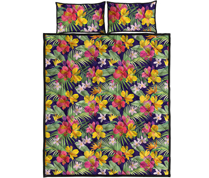 Tropical Alstroemeria Pattern Print Quilt Bed Set
