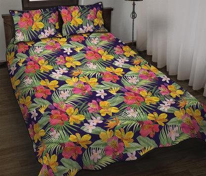 Tropical Alstroemeria Pattern Print Quilt Bed Set