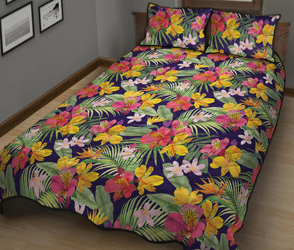 Tropical Alstroemeria Pattern Print Quilt Bed Set