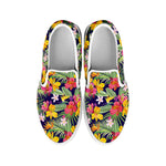 Tropical Alstroemeria Pattern Print White Slip On Shoes