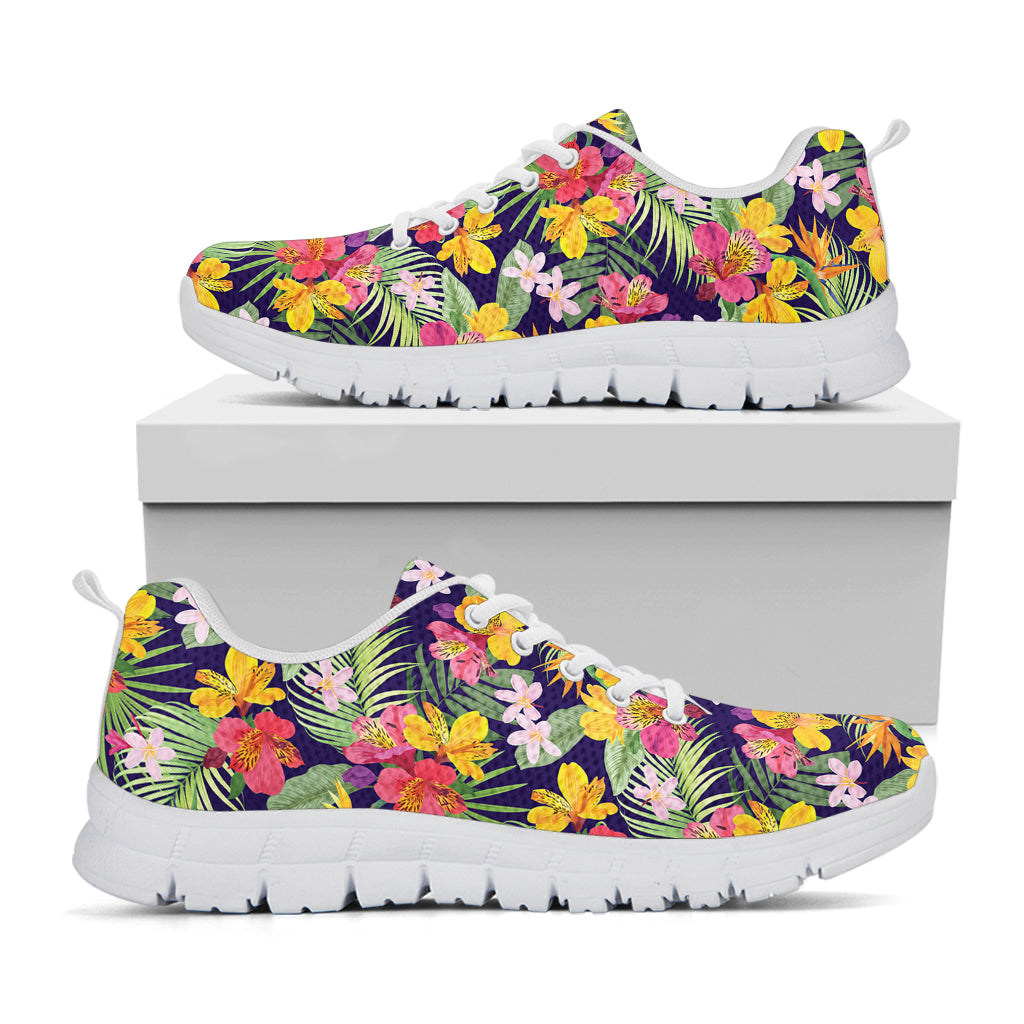 Tropical Alstroemeria Pattern Print White Sneakers