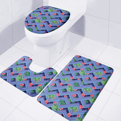 Tropical Aztec Geometric Pattern Print 3 Piece Bath Mat Set