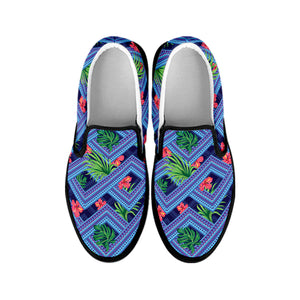 Tropical Aztec Geometric Pattern Print Black Slip On Shoes