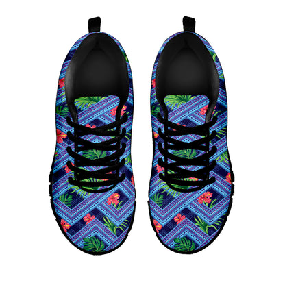 Tropical Aztec Geometric Pattern Print Black Sneakers