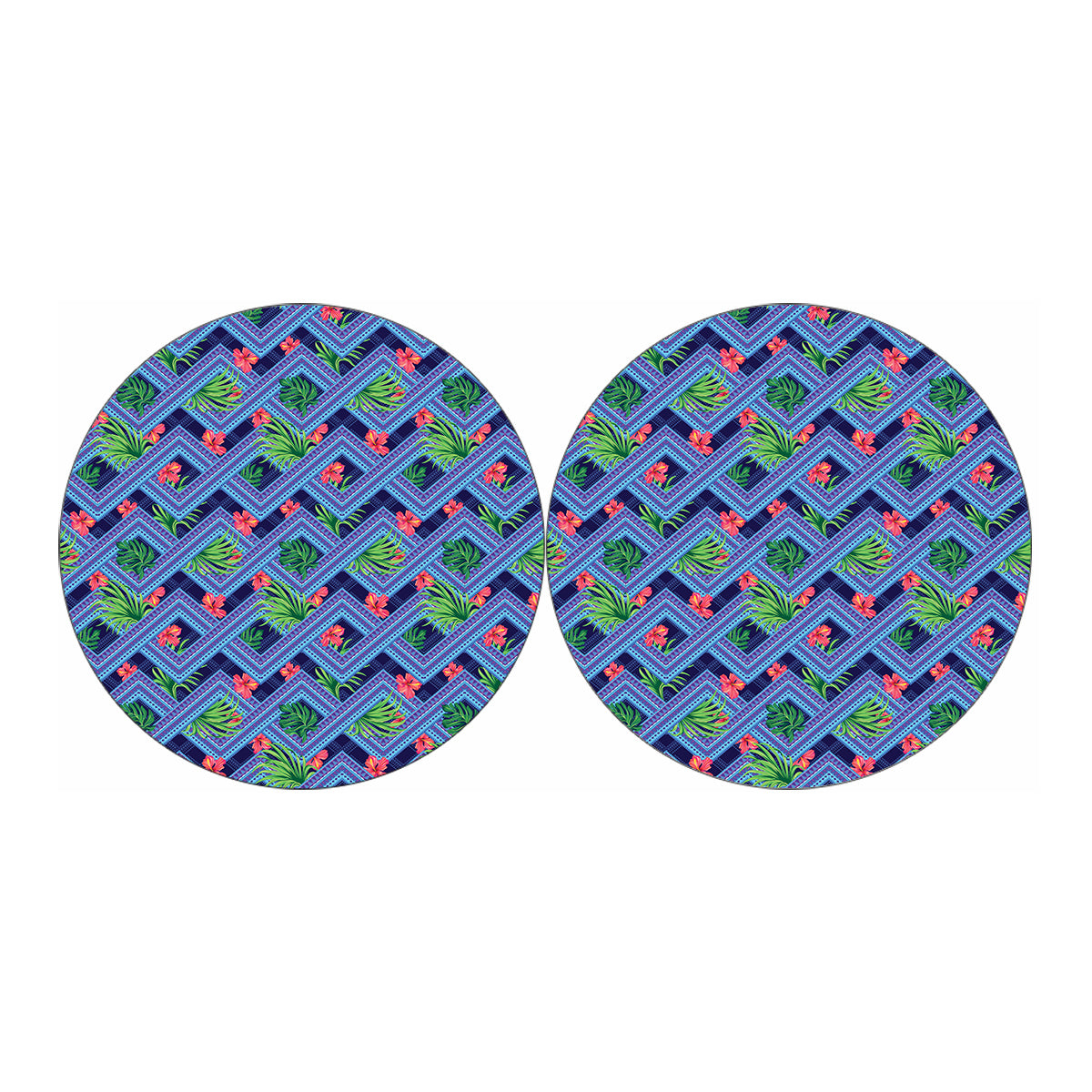 Tropical Aztec Geometric Pattern Print Car Coasters