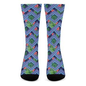 Tropical Aztec Geometric Pattern Print Crew Socks