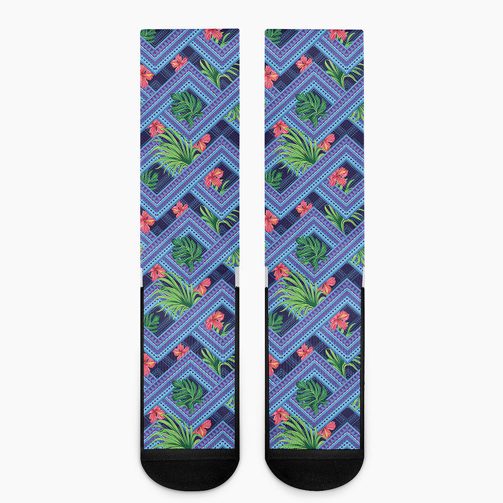 Tropical Aztec Geometric Pattern Print Crew Socks