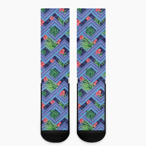 Tropical Aztec Geometric Pattern Print Crew Socks